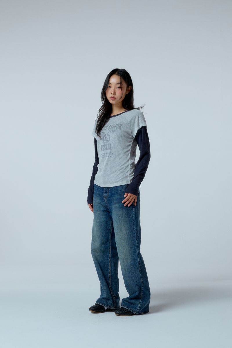 Street league blur artwork double layer long sleeve (Navy)