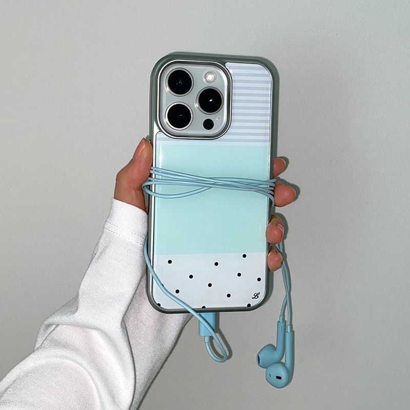 [MADE] [+MagSafe] DOTTY STRIPE PHONE CASE MINT (glass silver bumper)