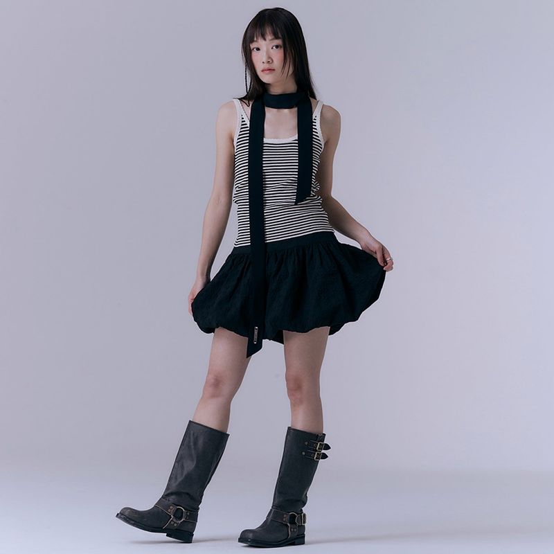 Flower-filled balloon skirt (BLACK)