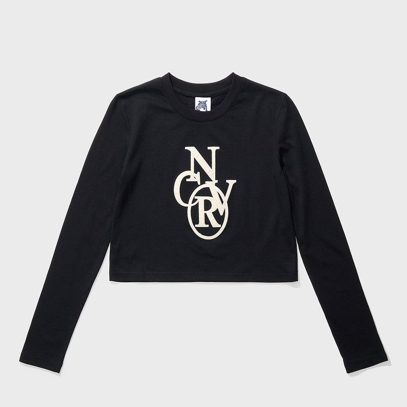 NCOVER(エンカバー)の「CIRCLE STITCH CROP LONG SLEEVE-BLACK(Tops)」