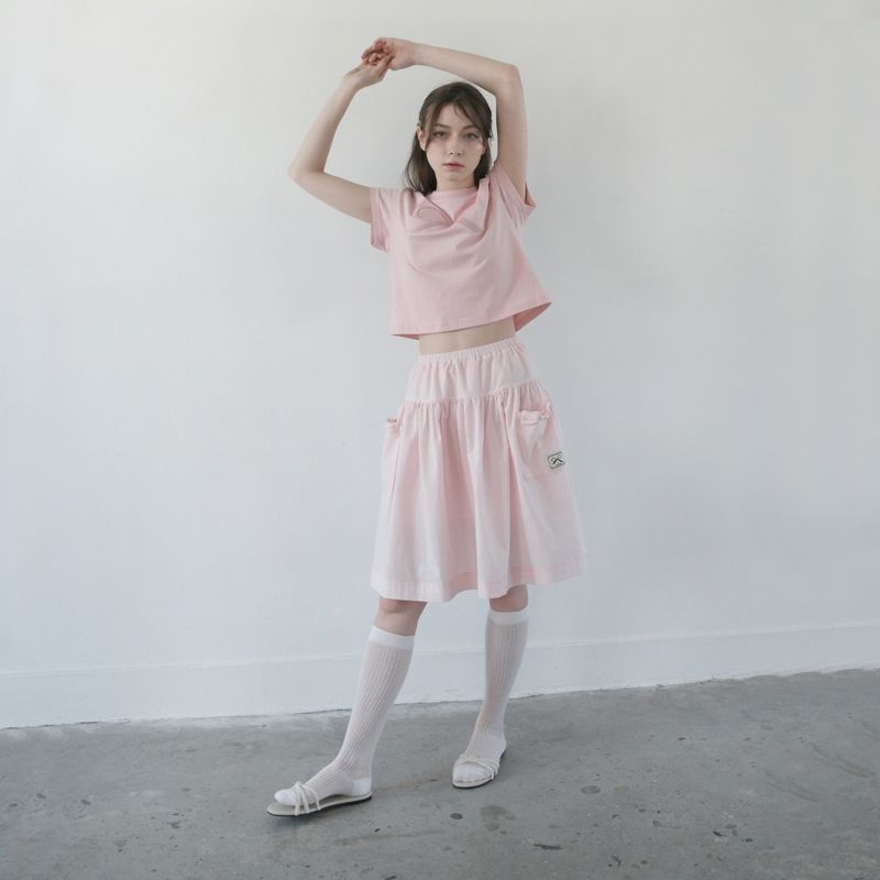 Pink Seersucker Pocket Skirt