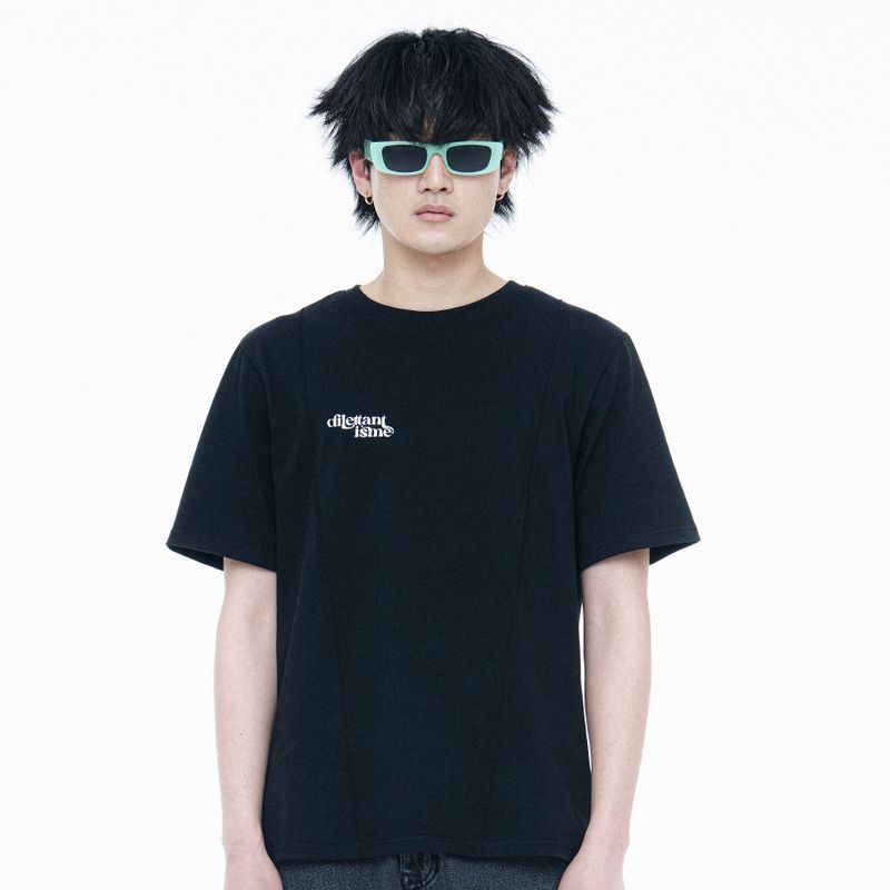 OVERFIT SERIF LOGO PINTUCK LINE T-SHIRTS (BK)