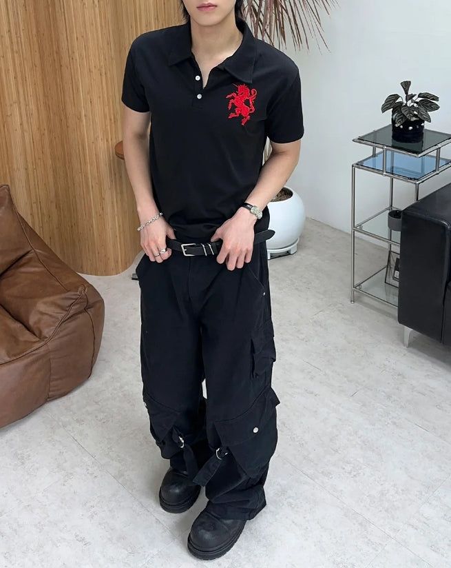 Veil Horse Emblem Collared Short Sleeve Tee