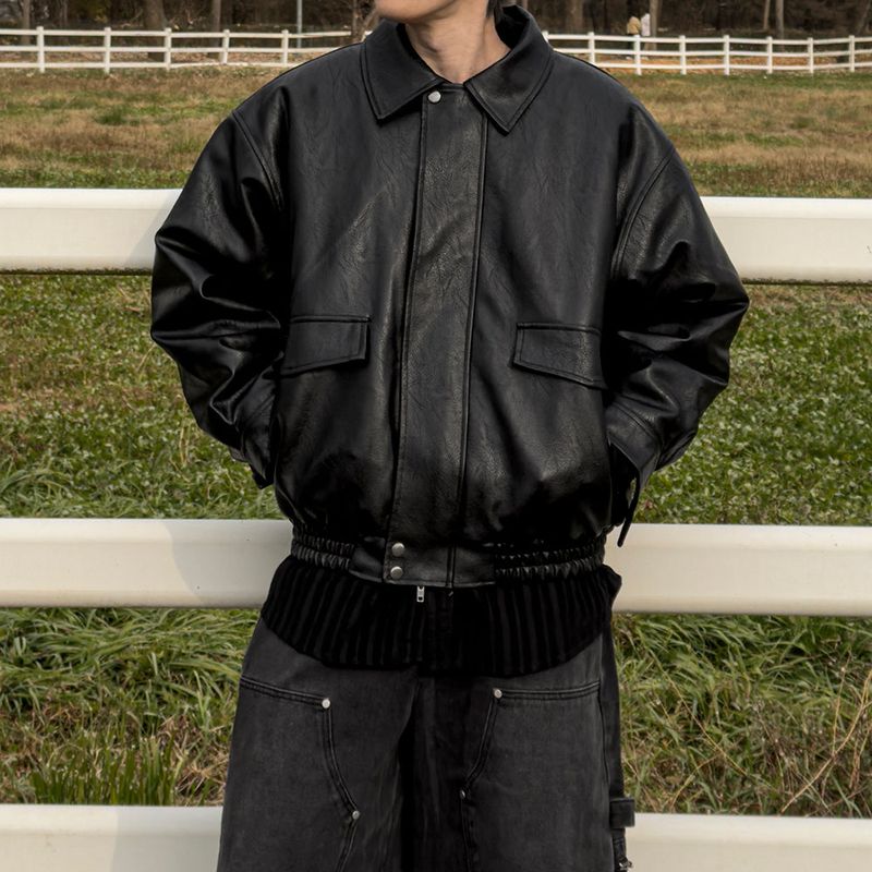 Lining fur oversized leather jumper