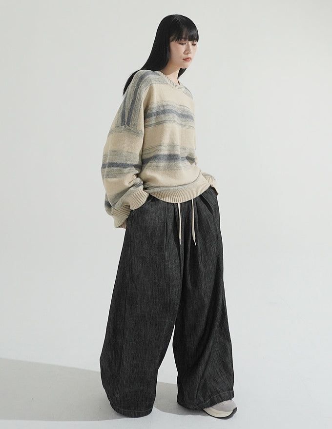 Natural Pintuck Balloon String Denim Pants