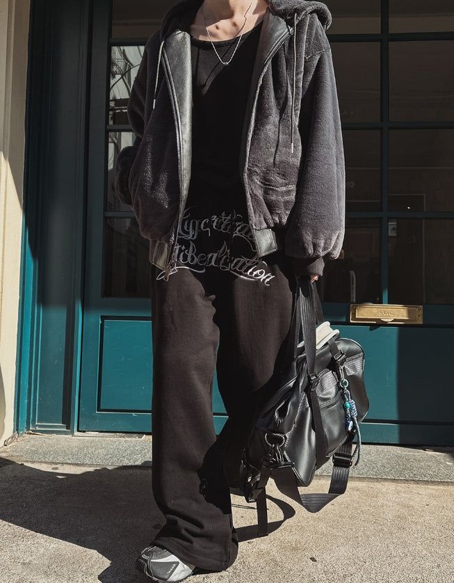 Zenith embroidered brushed wide pants