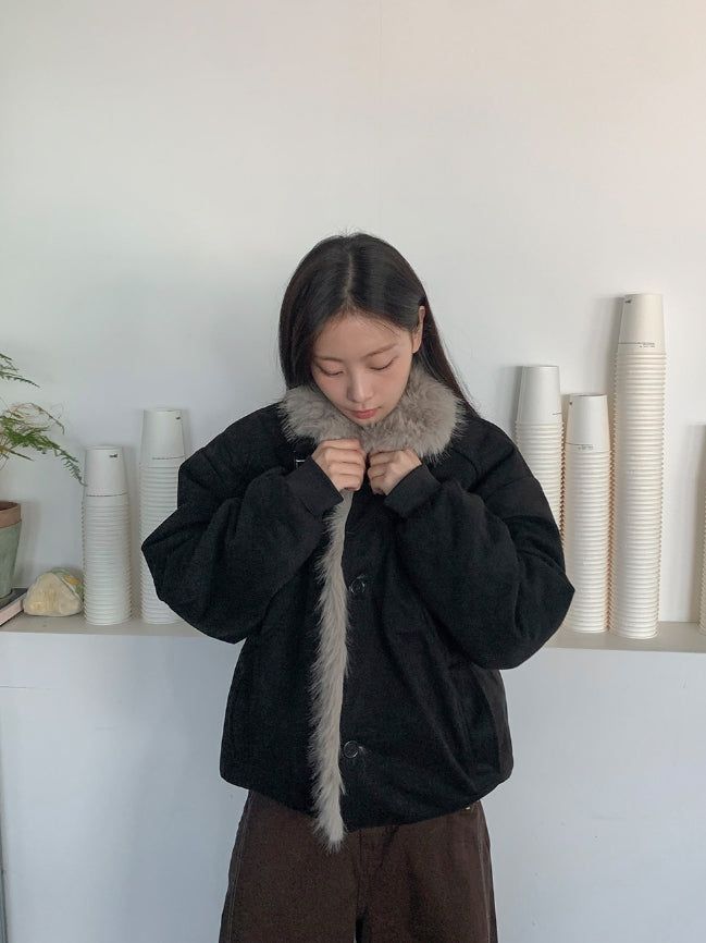 Camme Quilting High Neck Fur Mustang Jacket