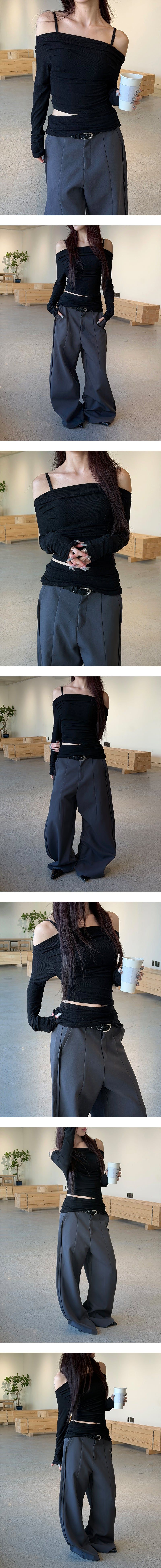 Strap off shoulder long sleeves(3color)