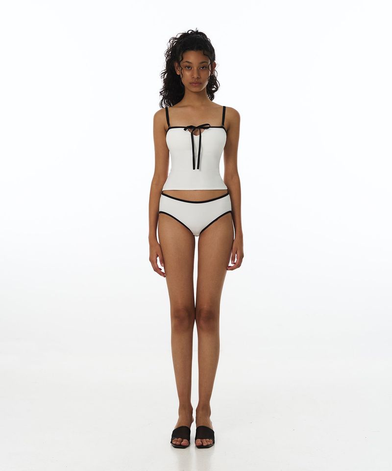 Line Ribbon Slim Top Bikini Bra (White)