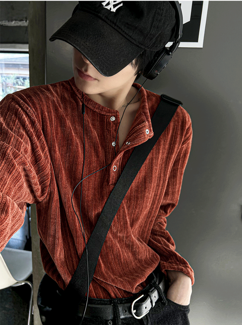velia corduroy button henly-neck