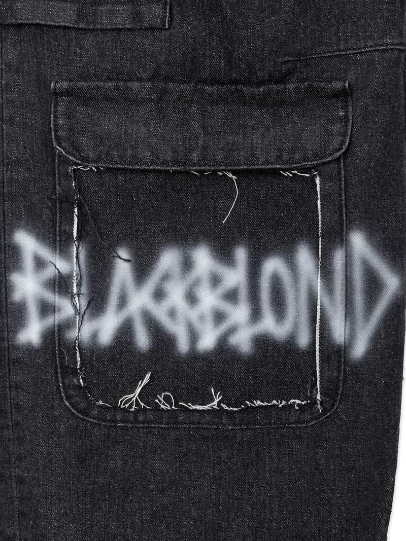 BBD Sprayed Logo Multi-Pocket Denim Cargo Pants (Black)