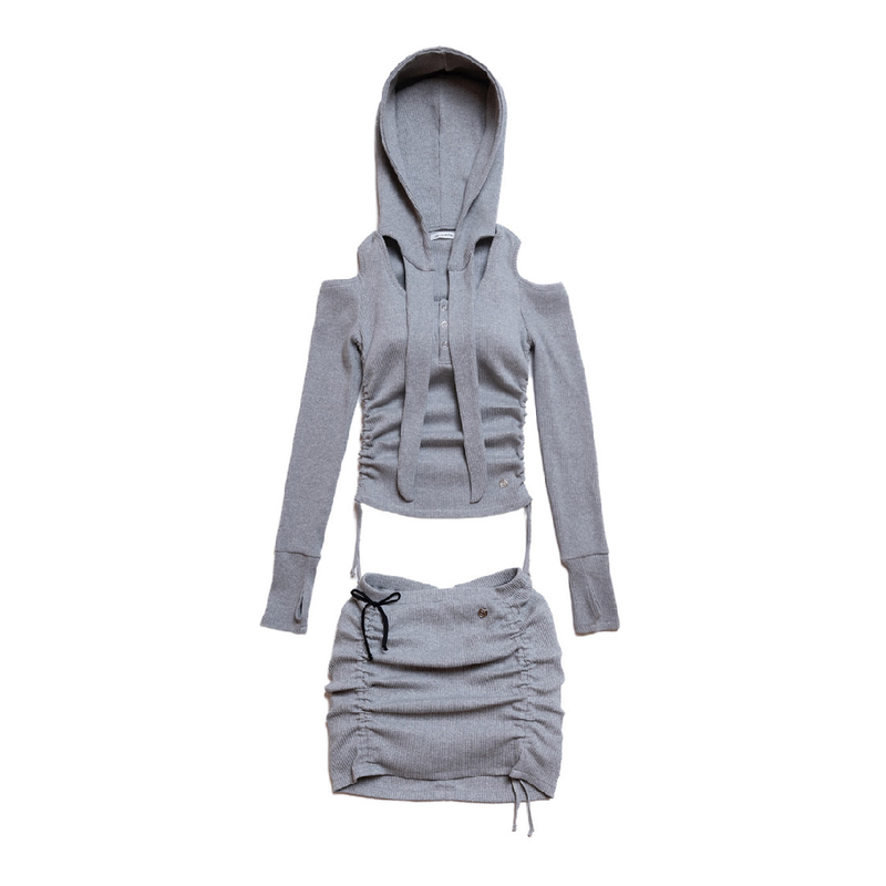 SHIRRING STRING SKIRT GRAY