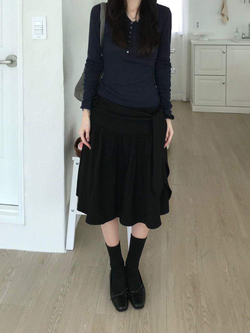 Shirring Strap Midi Skirt (2 colors)