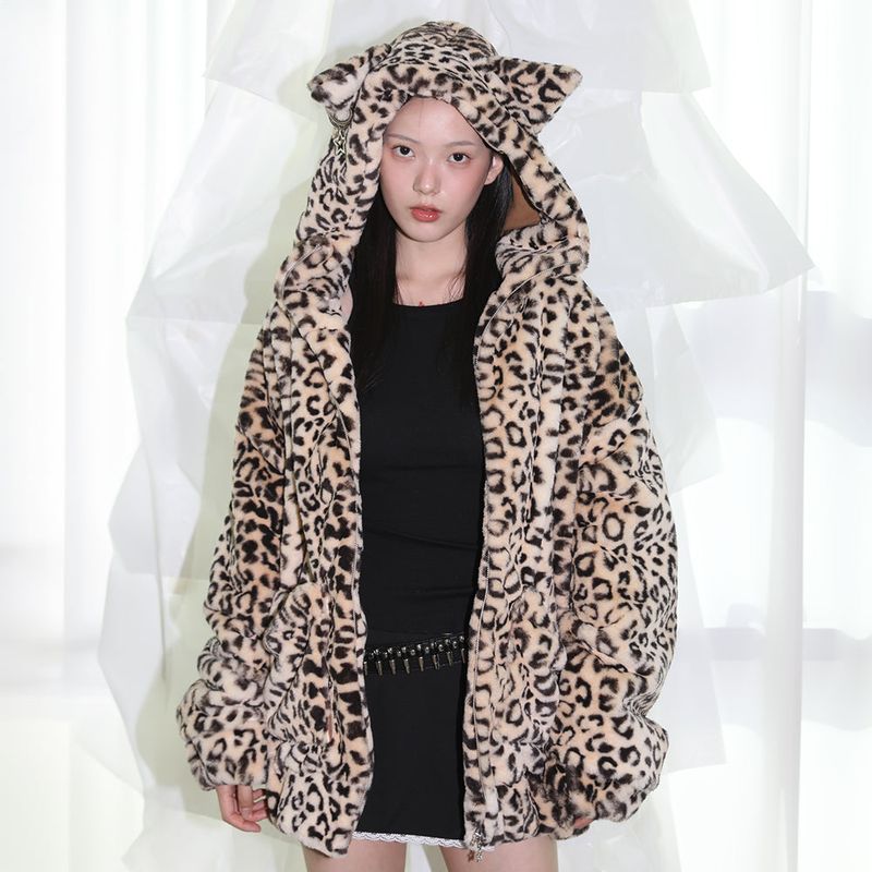 Cat Ear Fur jacket - LEOPARD