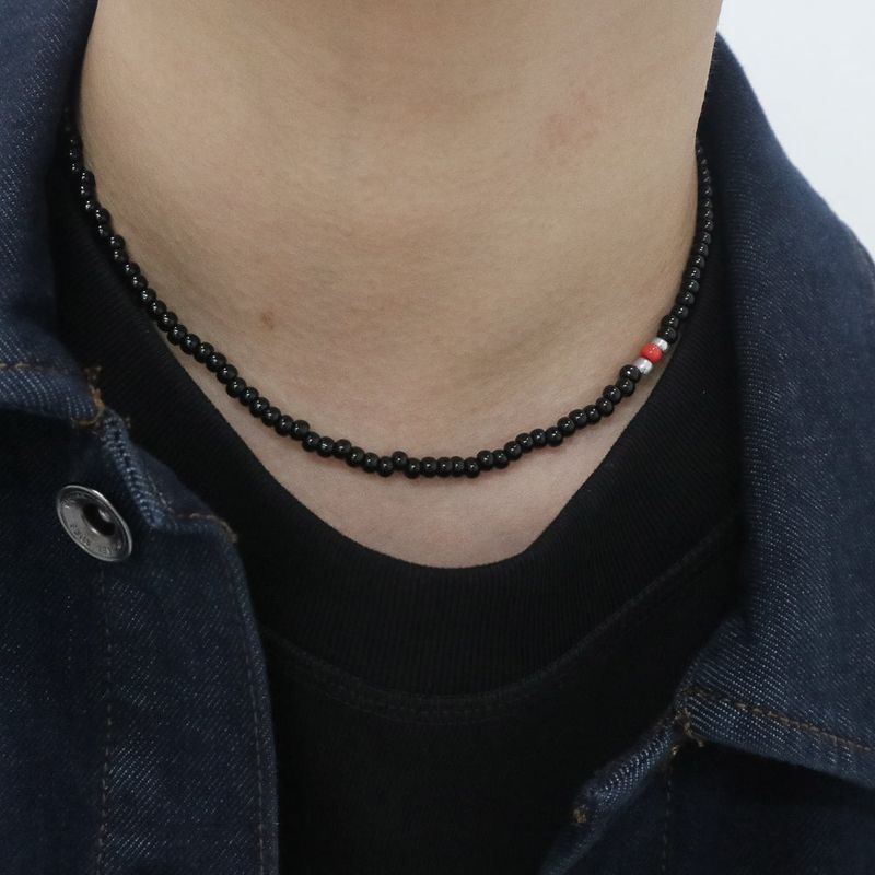 Men's Necklace Black Beads_CLEF TREMOLO NEC