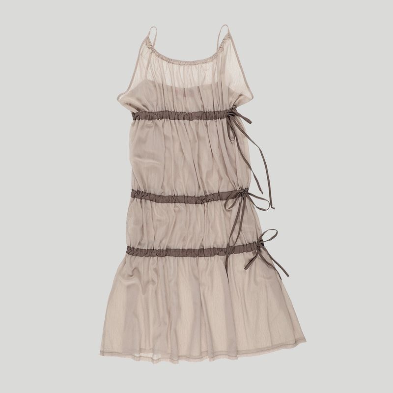 TIED SHIRRING DRESS