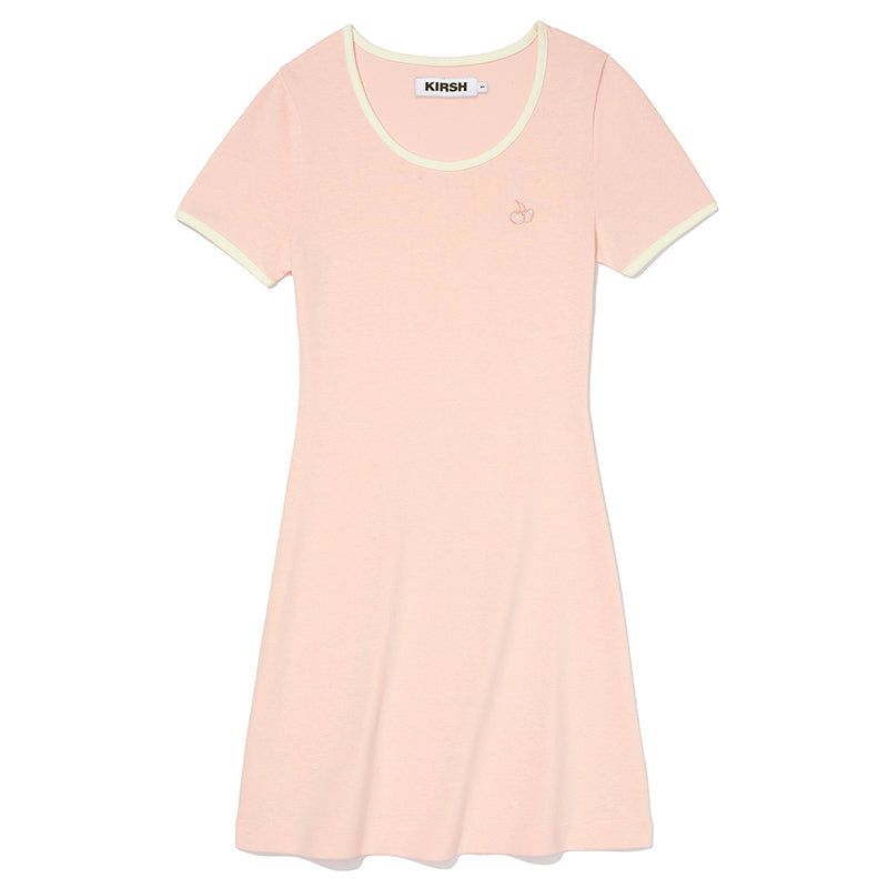 SMALL CHERRY ROUND NECK DRESS [SALMON]