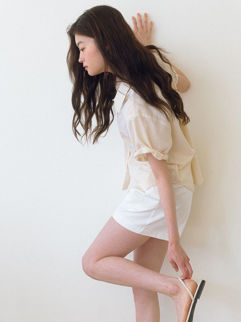 Strip roll-up Shirt - Cream
