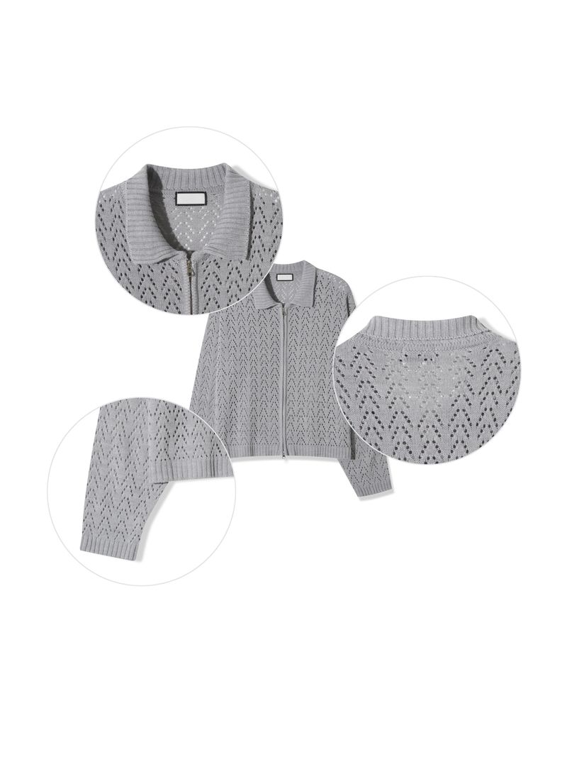 Cropped Knit Punching Zip-Up 4COLOR