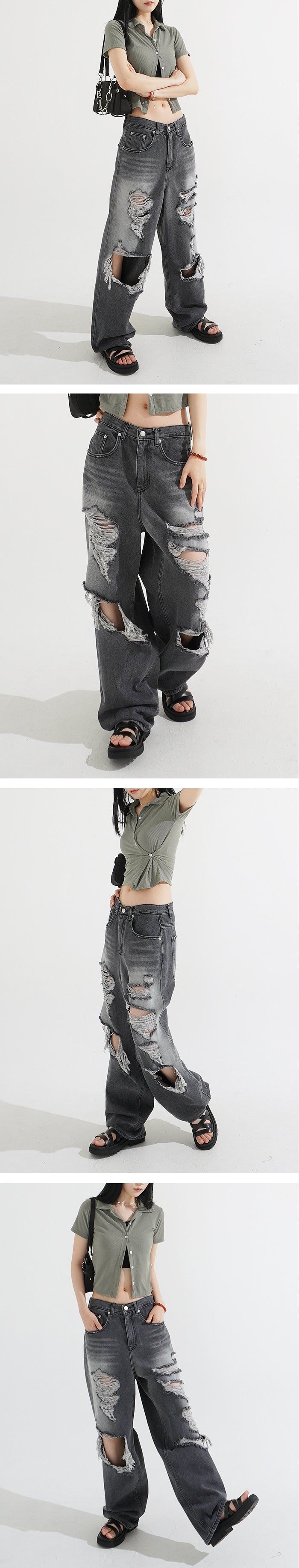 Destroyed Wide Denim Pants