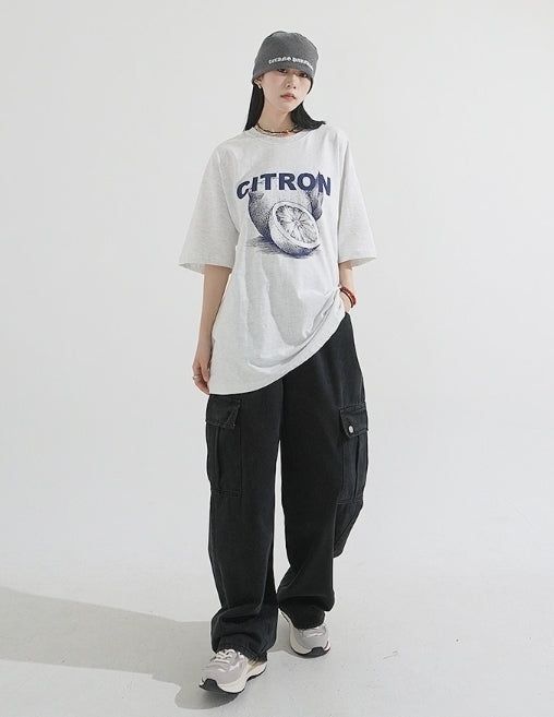 ストリングウエストワイドカーゴデニムパンツ