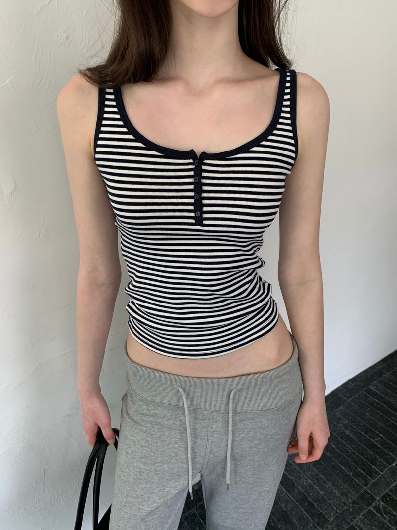 [ORIGINAL] Bat Henley neck Striped Layered Sleeveless