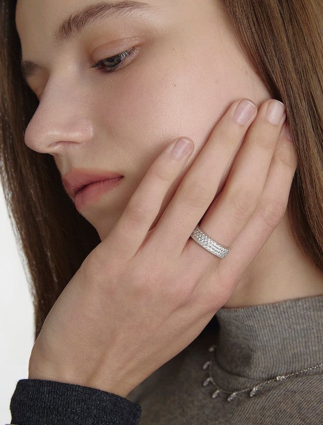 25FW★ Essence Silver (W) Milgrain Layer Stone Ring