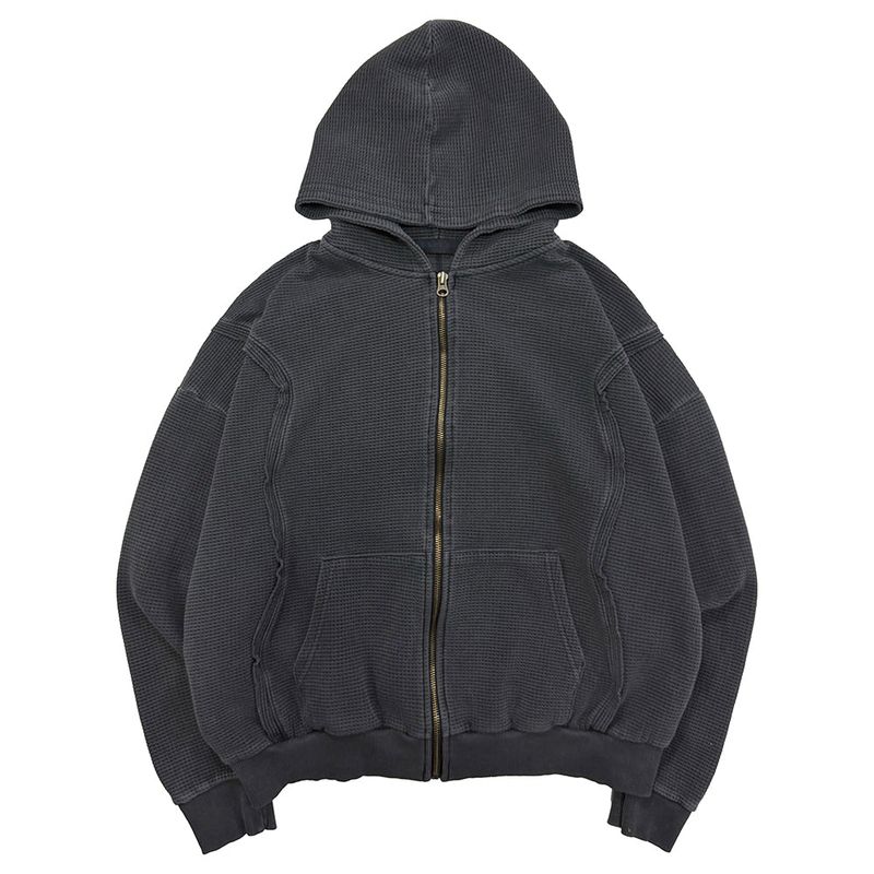 Sserpe(セルぺ)の「Raw Pigment Waffle Hood Zip Up Charcoal(Tops)」