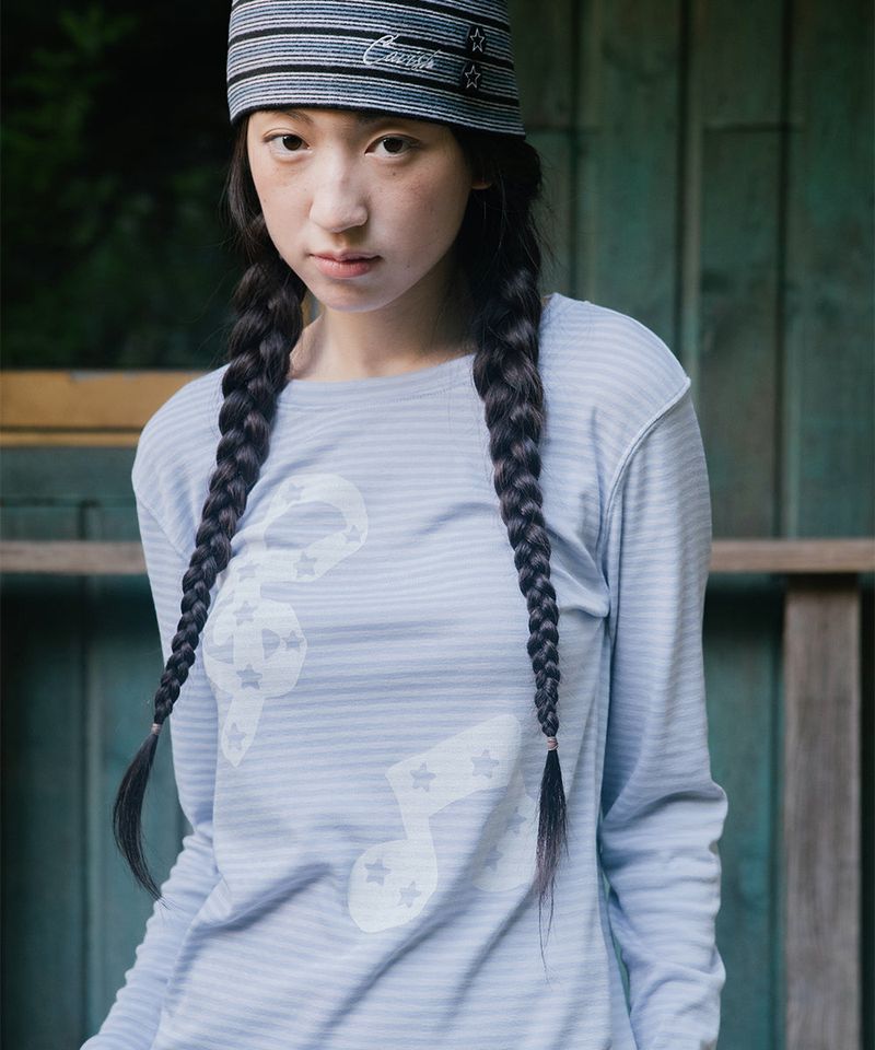 cavish（カビシ）の「STRIPED MUSIC NOTE LS TEE BLUE(CV2GFFT554A)（Tops）」