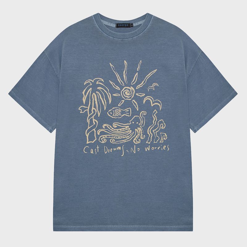 Sserpe(セルぺ)の「Cast Dreams No Worries Pigment Half Sleeve T Light Blue(Tops)」