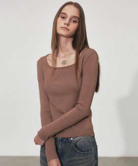 MINIMAL SQUARE LS KNIT_BROWN