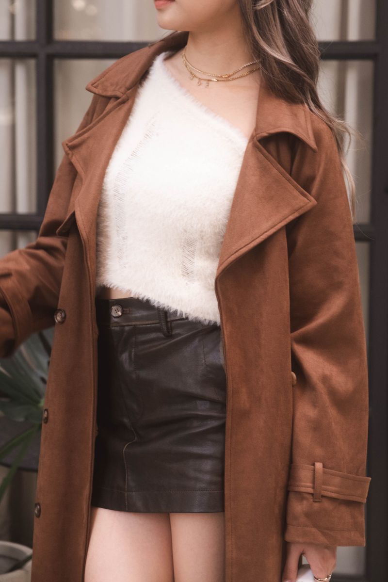 Kinda Faux Suede Trench Coat