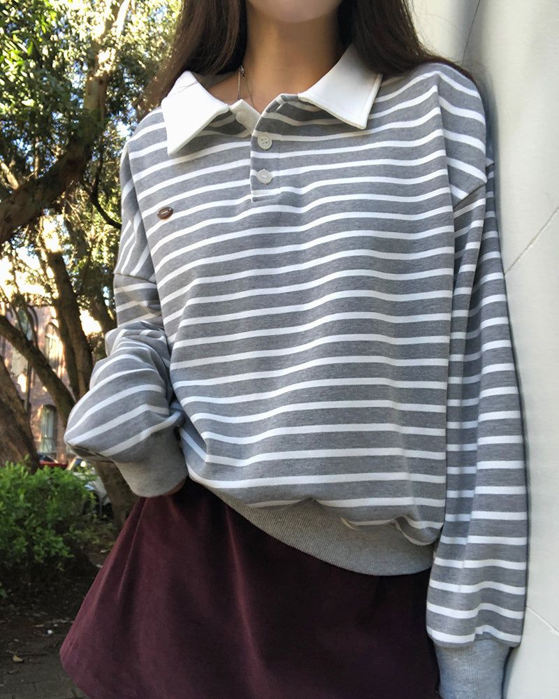 [ORIGINAL] Navel Stripe Collar Sweatshirt