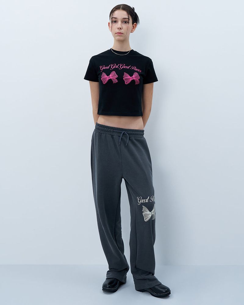 TWIN RIBBON CROP TSHIRT-BLACK