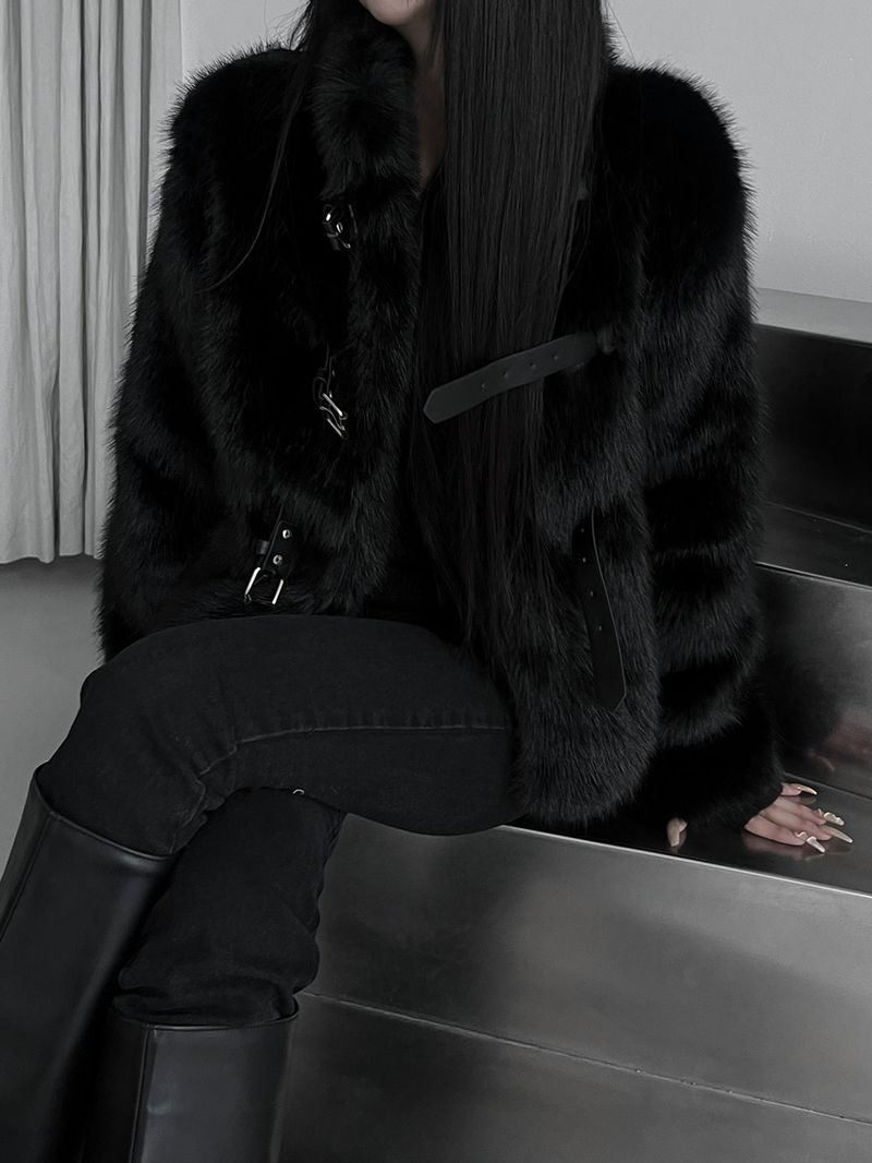 black buckle fur jacket
