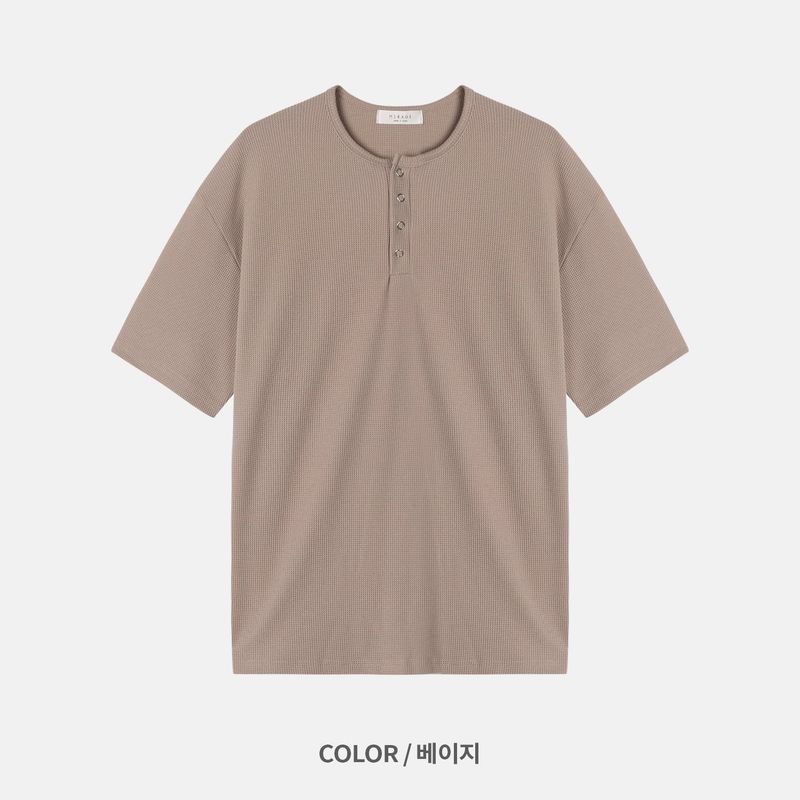 ワッフルヘンリーネックハーフTシャツ