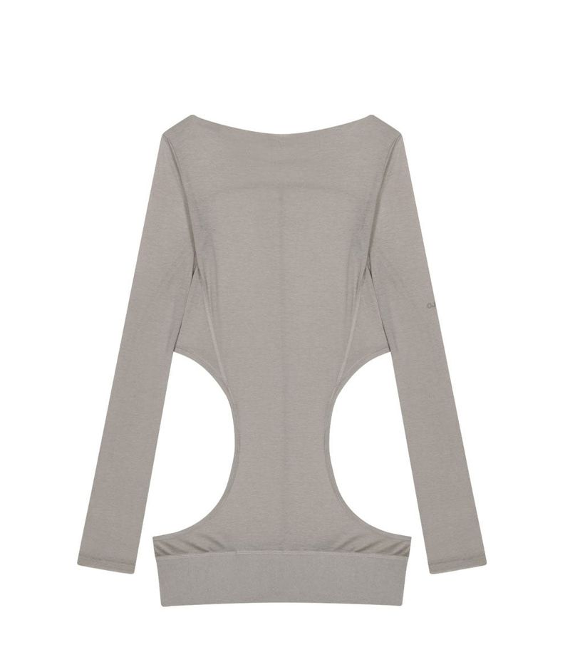 Curved Cut Layered Tee / Warm Grey