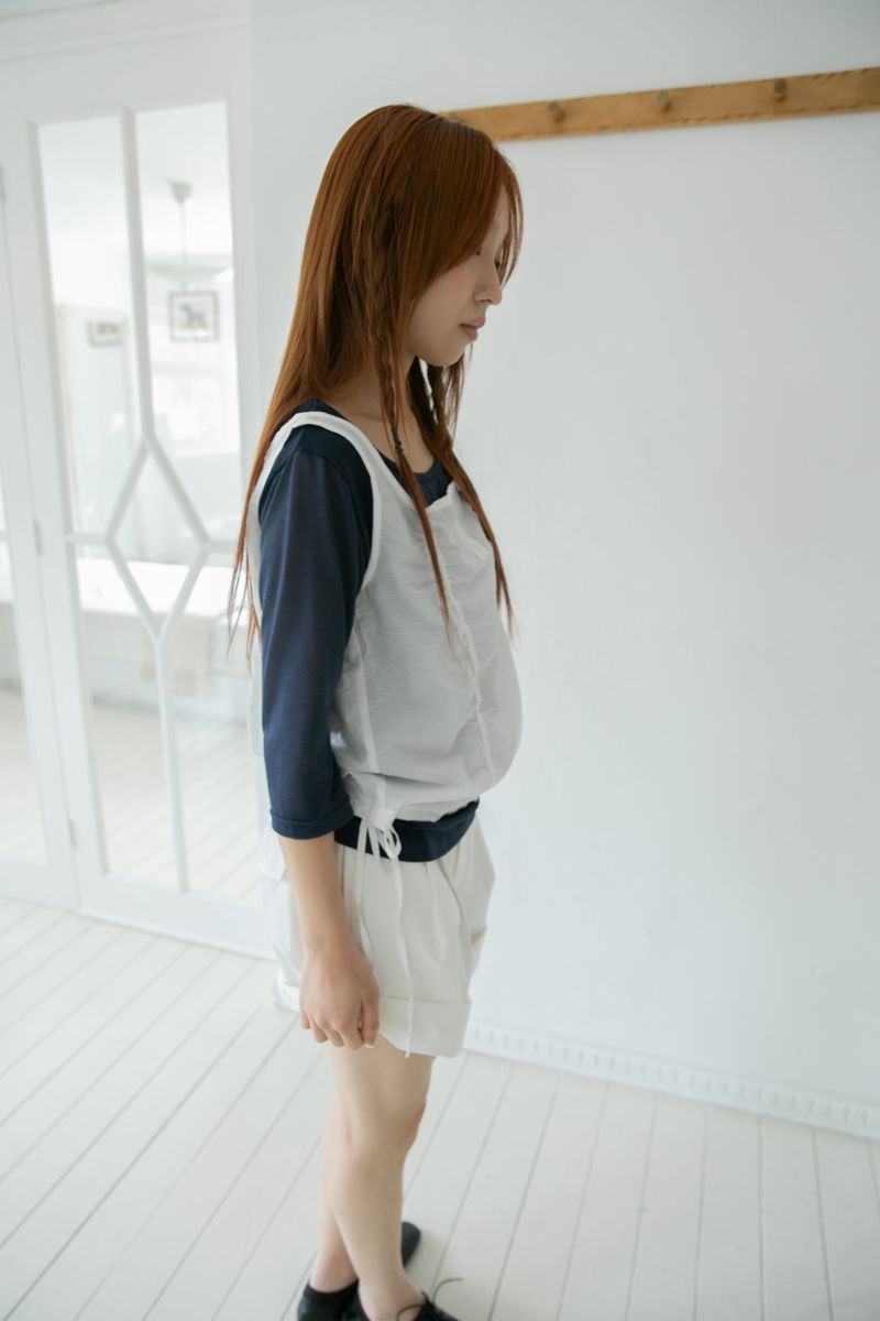 button shirring square neck sleeveless top(2colors)