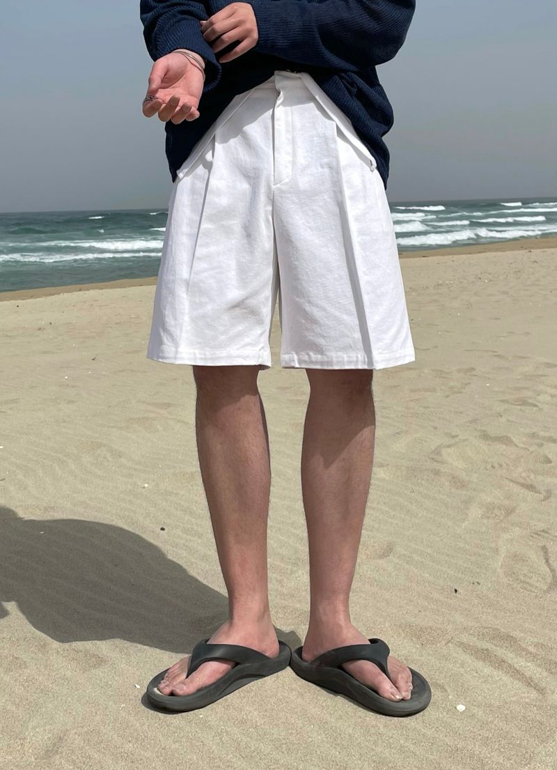PORT COTTON TWO TUCK HALF PANTS(5COLOR)