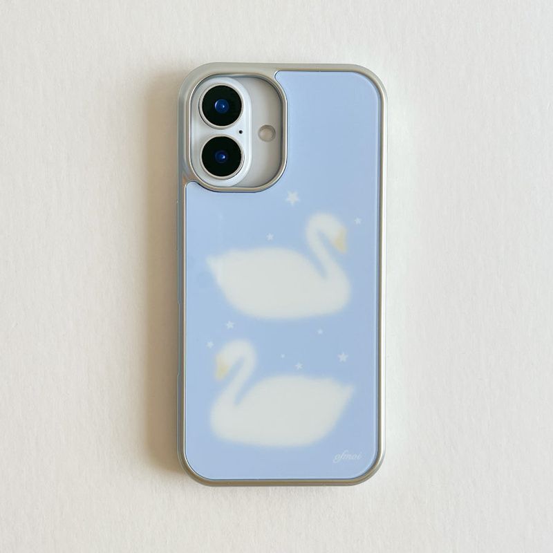 swan silver glossy glass phone case