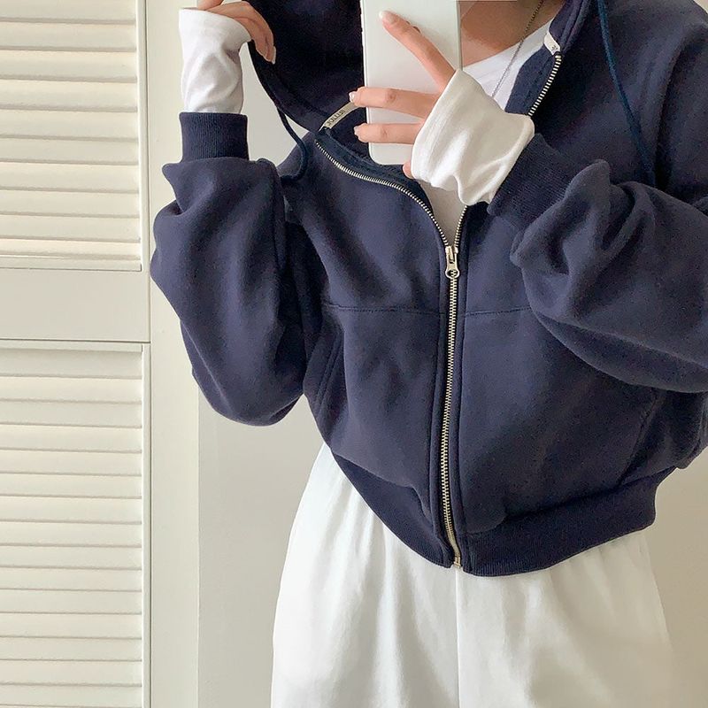 [Bellide made] embroidery napping hood zip-up