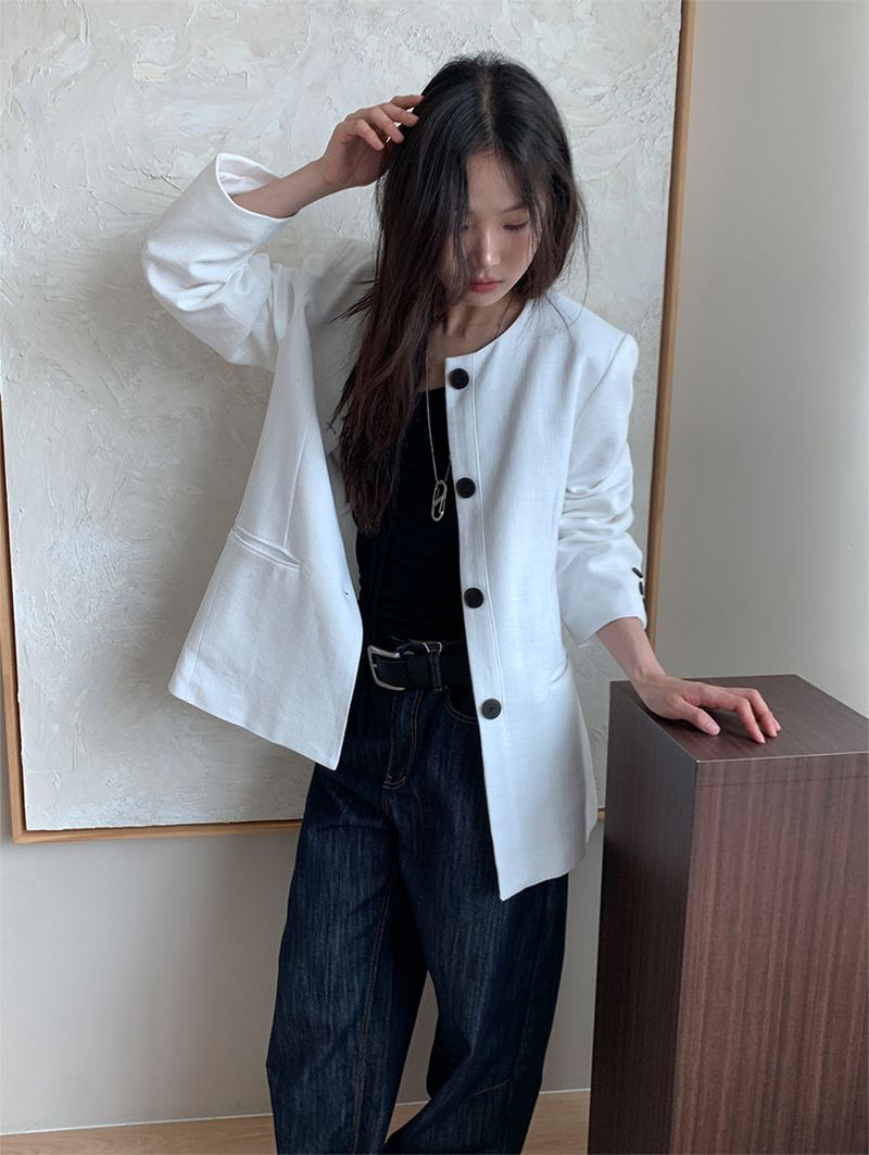 NON COLLAR LINEN JACKET (2C)