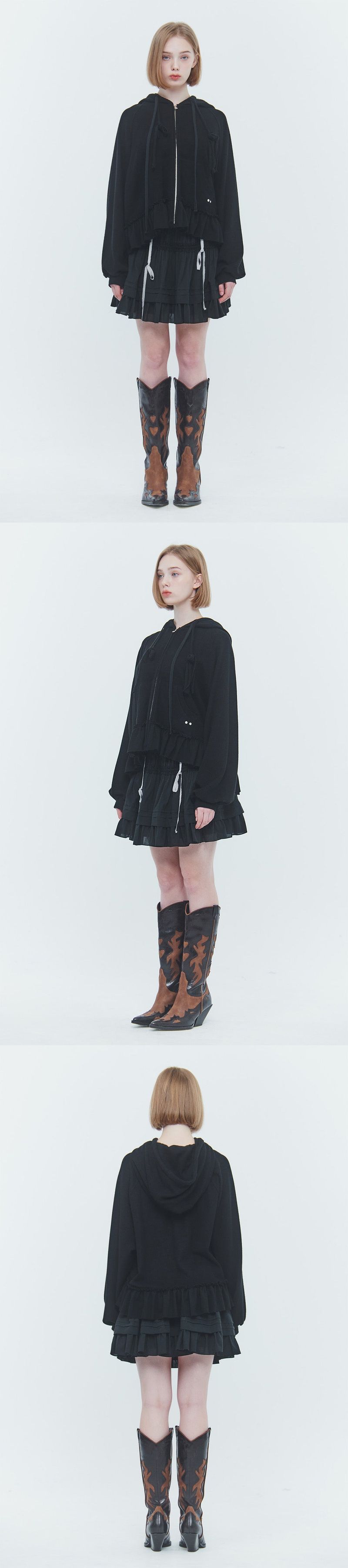 ANGEL FRILL HOOD ZIP-UP black