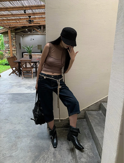 Retro straight capri denim pants