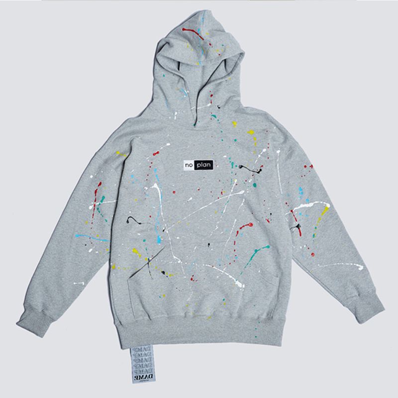 DAMP NO PLAN BOX LOGO PAINT DROP HOODY_GRAY