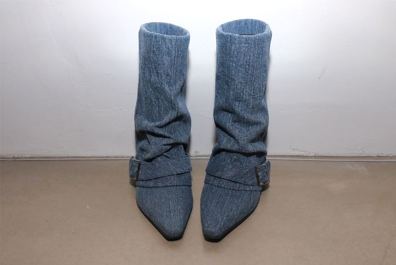 Hug belt boots _Starry blue denim