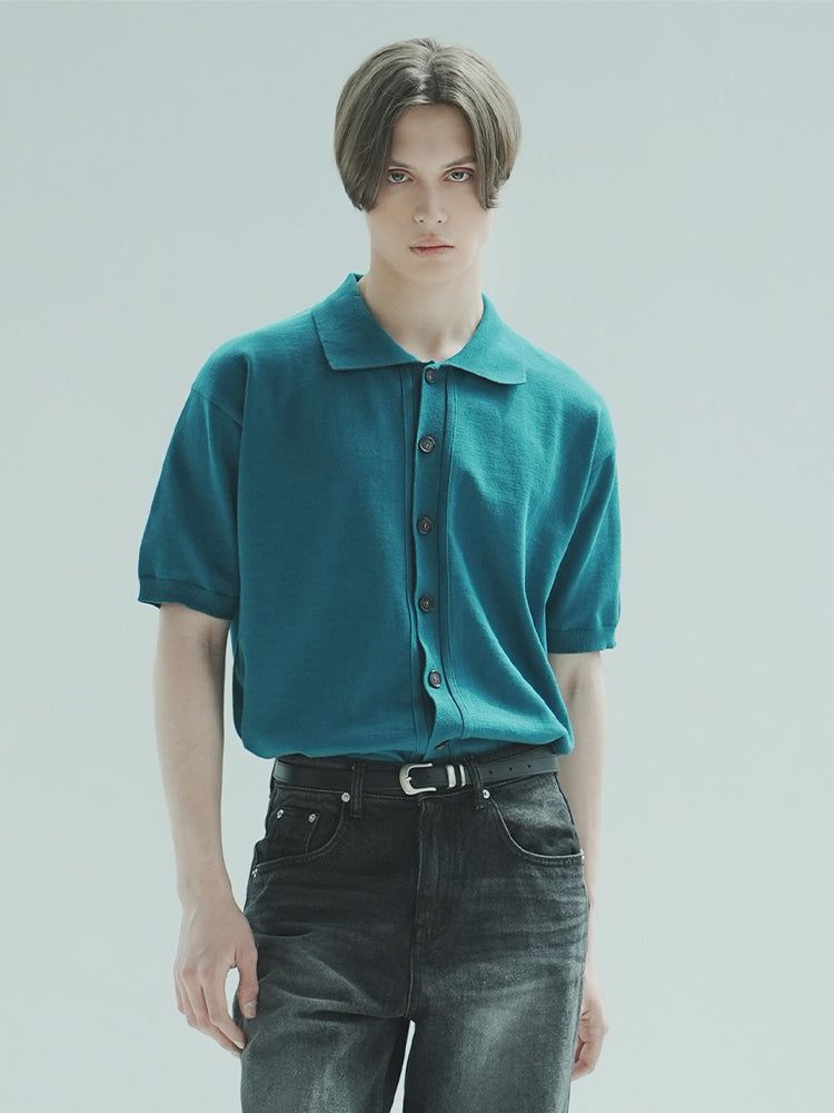WAAR(ワル)の「T1015 OPEN SHORT-SLEEVED KNIT_BLUEGREEN(Tops)」