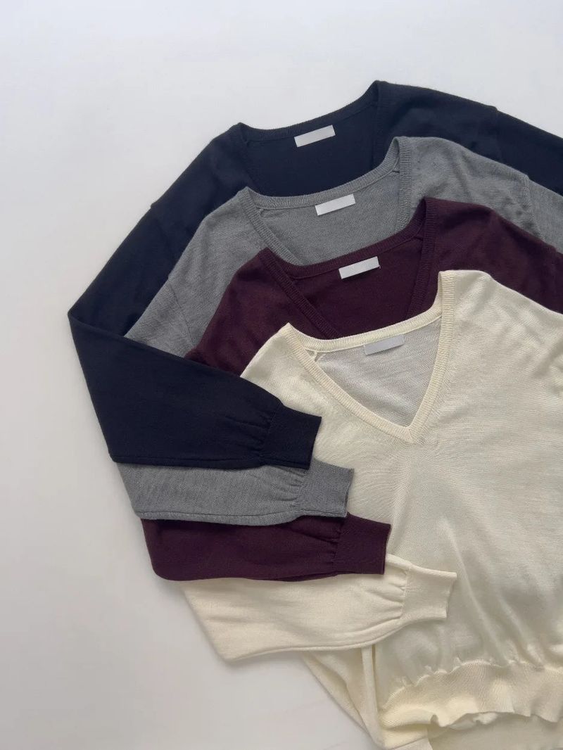 [wool50%] Danny Deep V-Neck Over Fit Knit