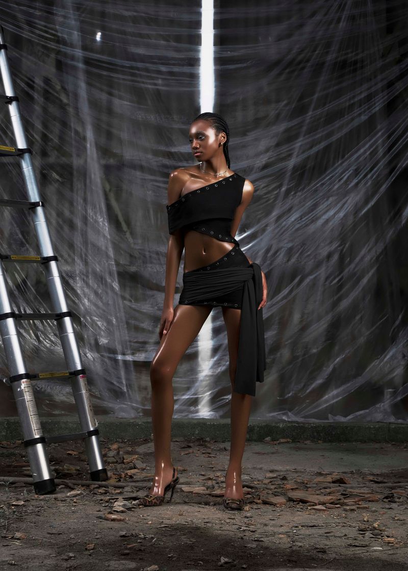 NONE One Shoulder Cut Out Wrapped Hips Dress