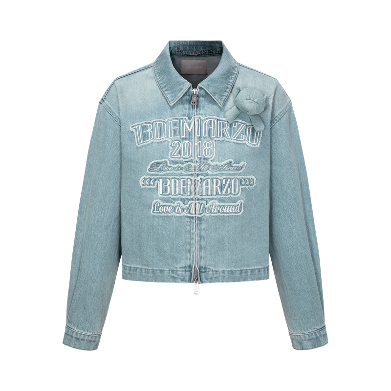 13DE MARZO Denim Frayed Embroidered Jacket